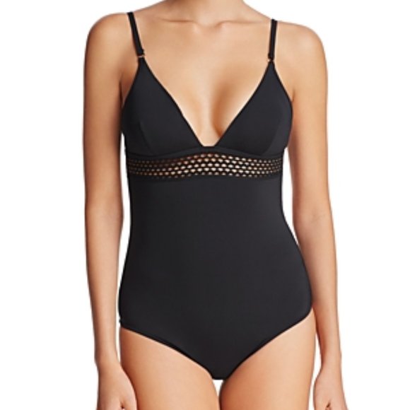 Heidi Klum Intimates Womens Jasmine Lace Inset Convertible One-Piece Swimsuit - Picture 1 of 2